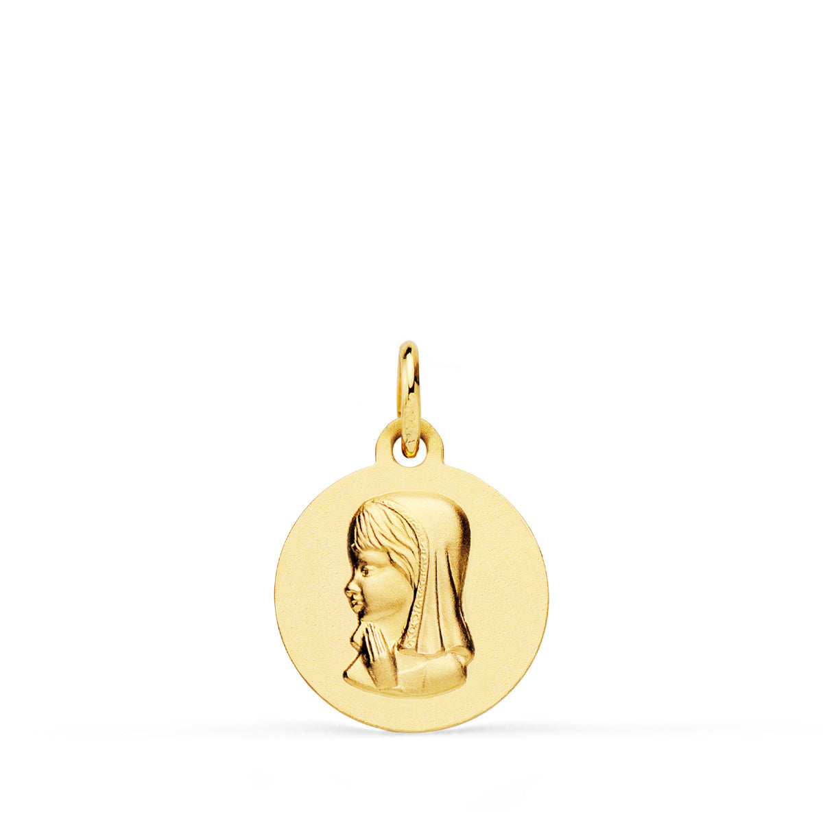 18K MEDALLA ORO AMARILLO VIRGEN NIÑA LISA 14 MM