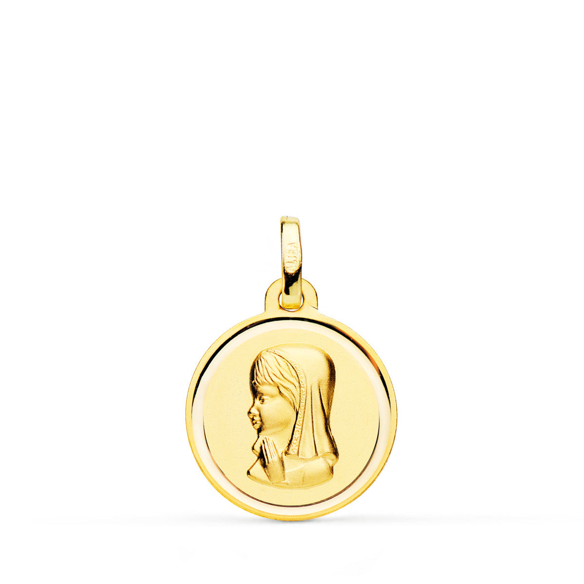 Medalla Virgen Niña Bisel 16 mm de oro amarillo 18K