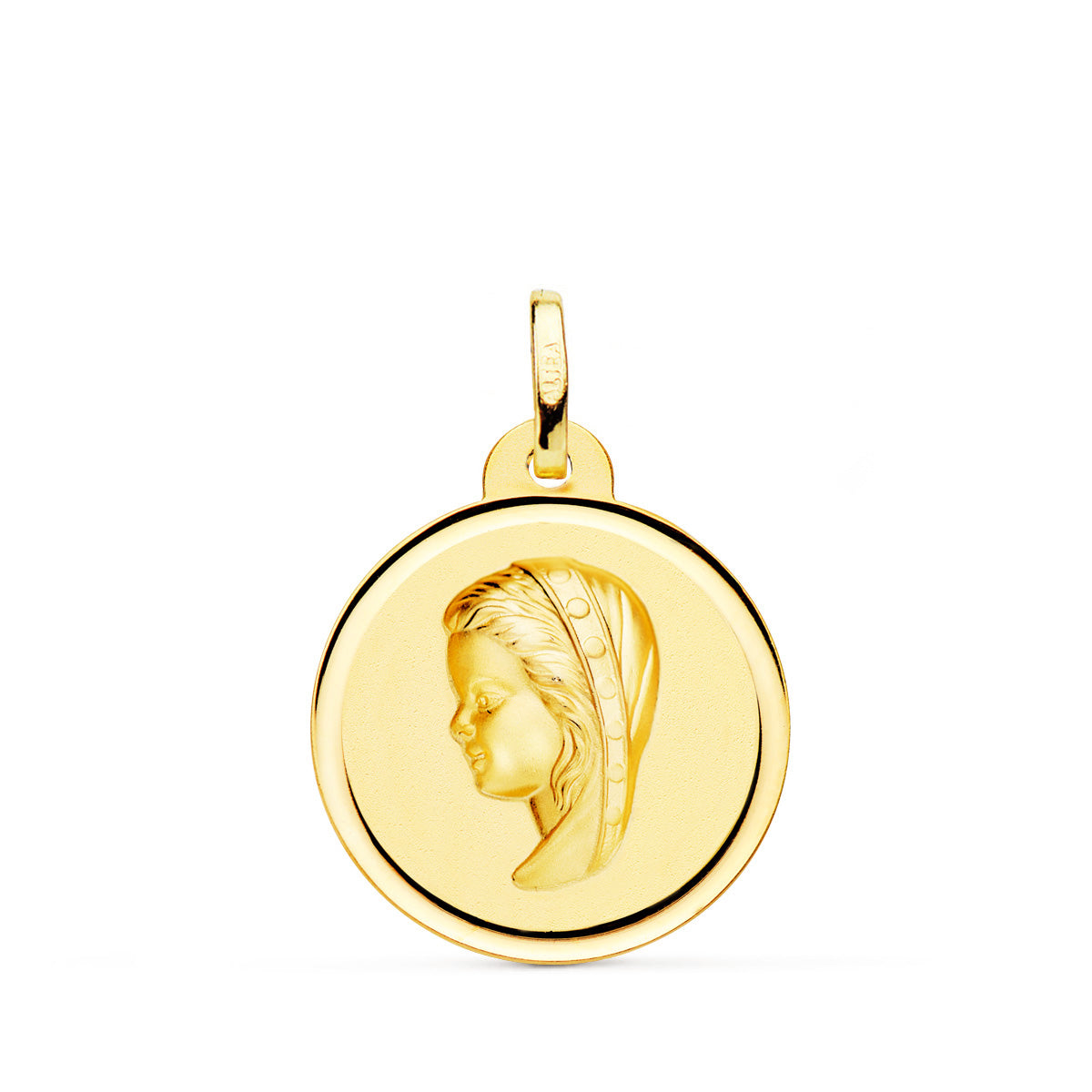 Medalla Virgen Niña Bisel 16 mm de oro amarillo 18K