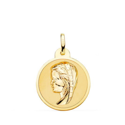 Medalla Virgen Niña en Brillo 20 mm de oro amarillo 18K