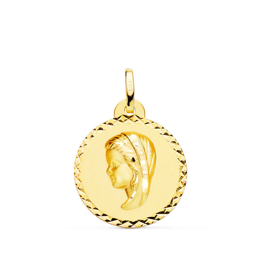 Medalla Virgen Niña Talla Cruzada 20 mm de oro amarillo 18K