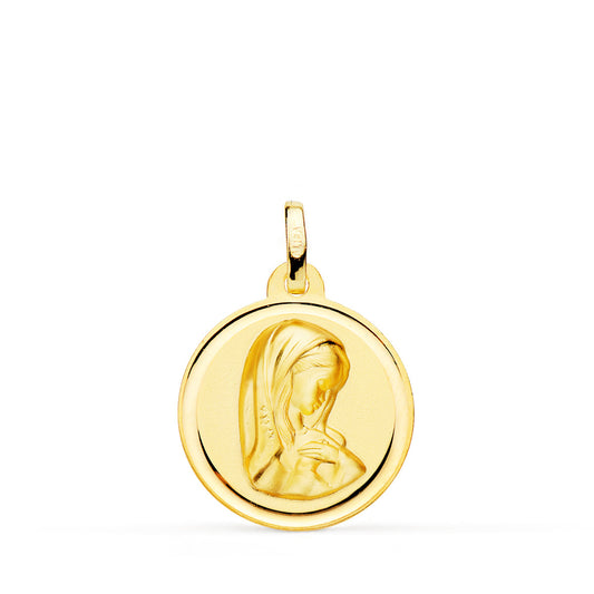 Medalla Virgen Niña Bisel 18 mm de oro amarillo 18K