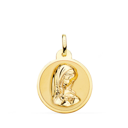 Medalla Virgen Niña en Brillo 20 mm de oro amarillo 18K