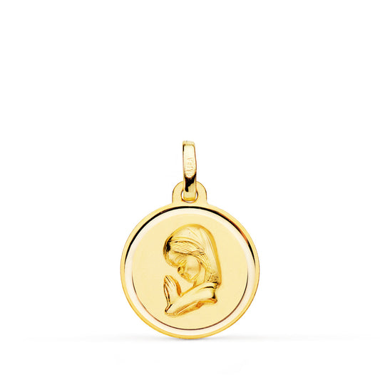 Medalla Virgen Niña Bisel 16 mm de oro amarillo 18K