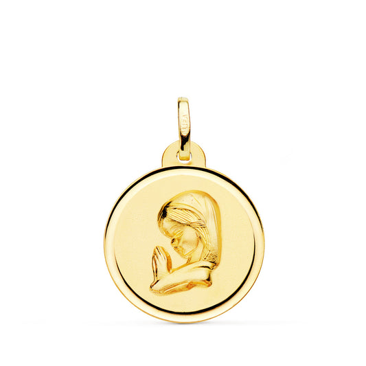Medalla Virgen Niña Bisel 20 mm de oro amarillo 18K