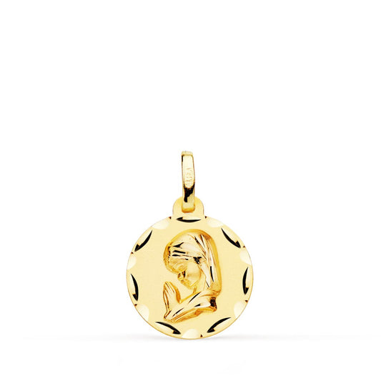 18K MEDALLA ORO AMARILLO VIRGEN NIÑA TALLADA 14 MM