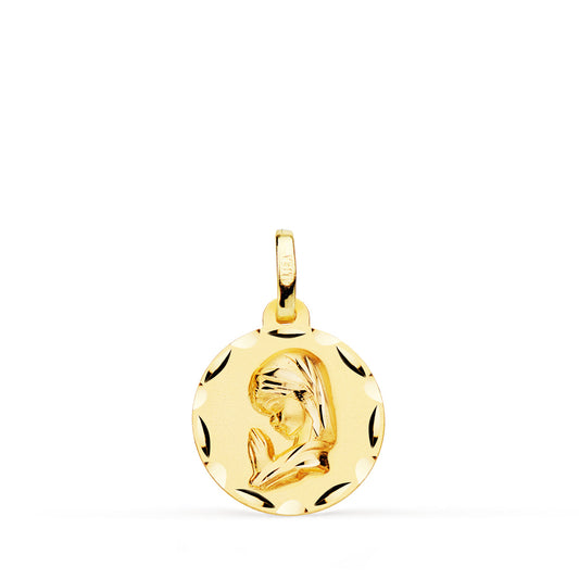 18K MEDALLA ORO AMARILLO VIRGEN NIÑA TALLADA 14 MM
