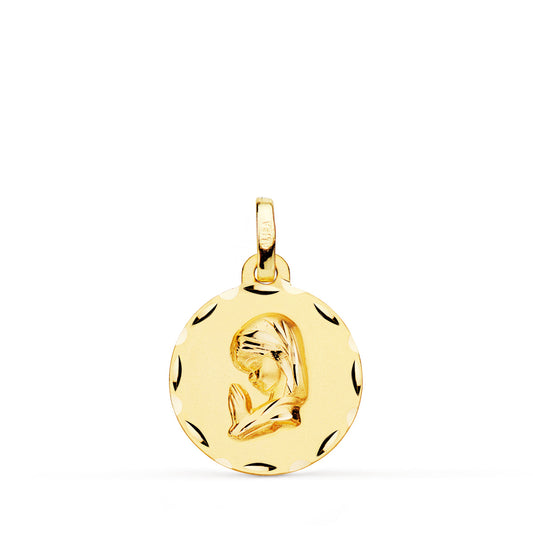 Medalla Virgen Niña Tallada 16 mm de oro amarillo 18K