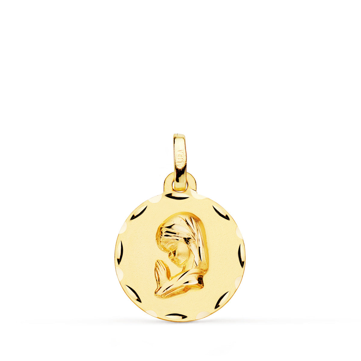 18K MEDALLA ORO AMARILLO VIRGEN NIÑA TALLADA 16 MM