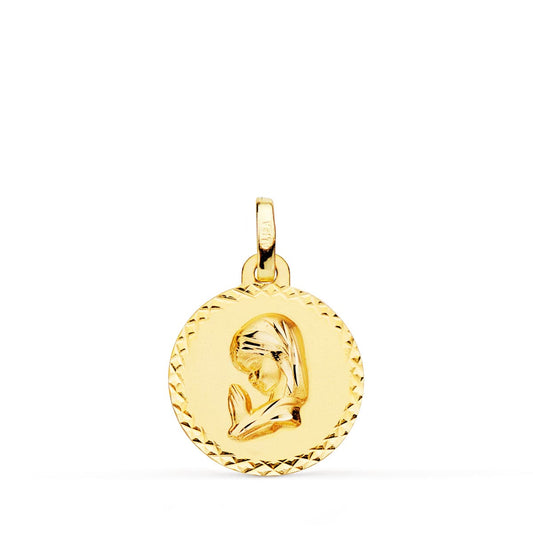 18K MEDALLA ORO AMARILLO VIRGEN NIÑA TALLA CRUZADA 16 MM