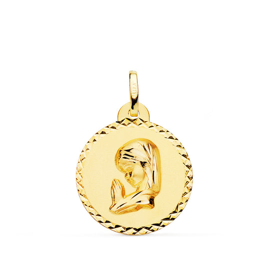 Medalla Virgen Niña Talla Cruzada 20 mm de oro amarillo 18K