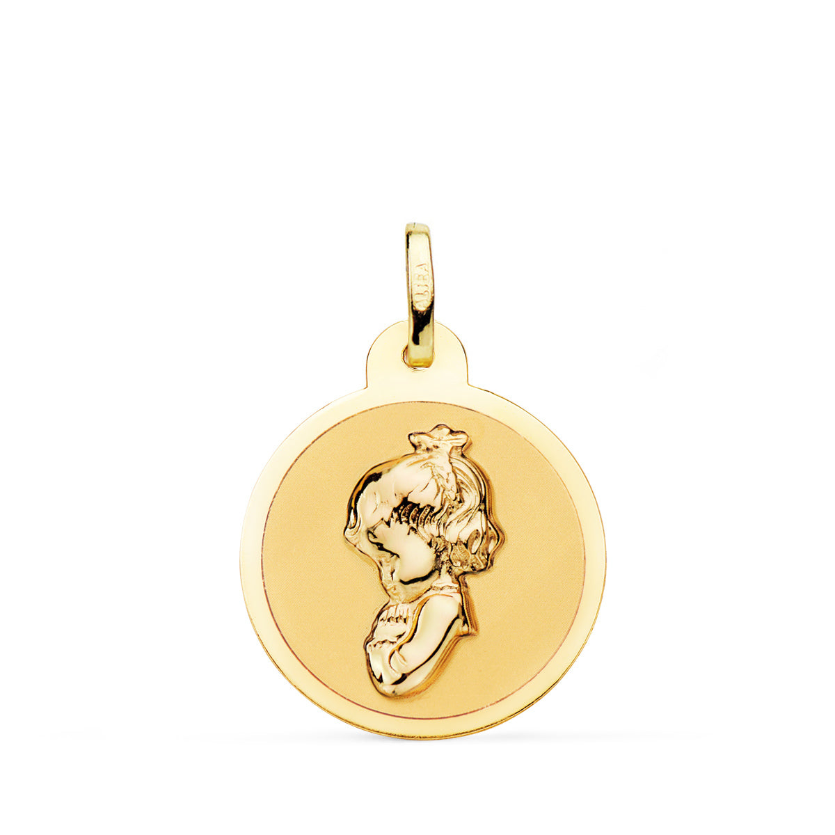 Medalla Virgen Rezando en Brillo 20 mm de oro amarillo 18K