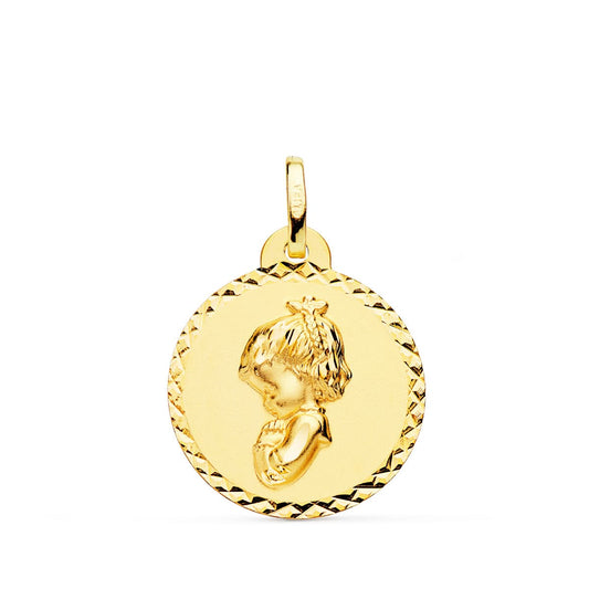 18K MEDALLA ORO AMARILLO VIRGEN NIÑA REZANDO TALLA CRUZADA 20 MM