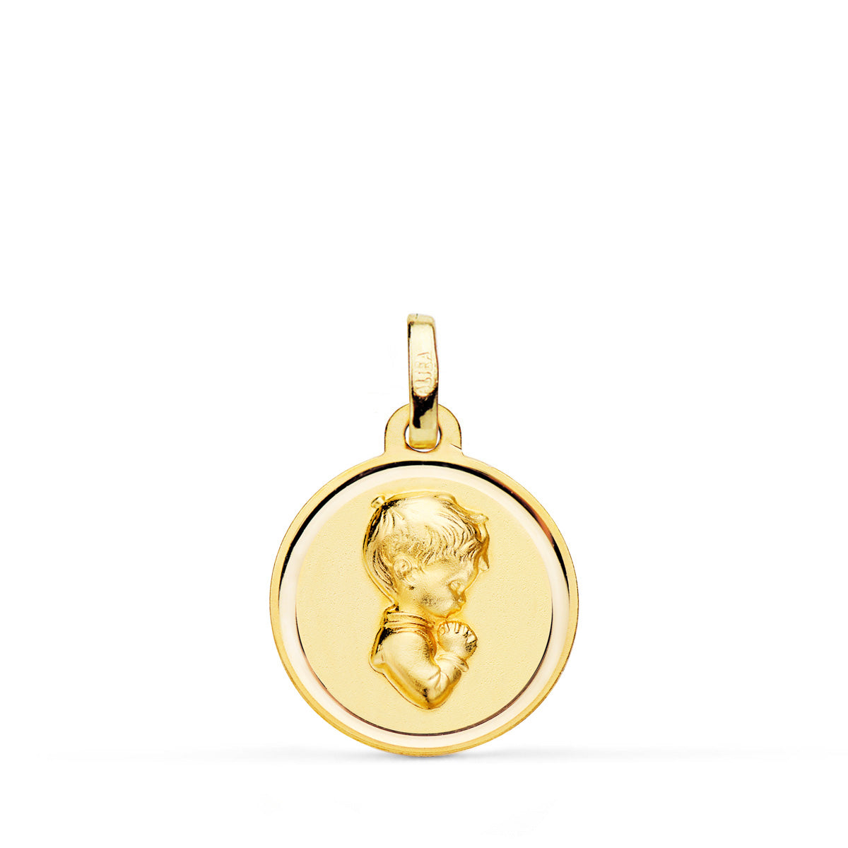 Medalla Niño de Comunion Perfil Bisel 16 mm de oro amarillo 18K