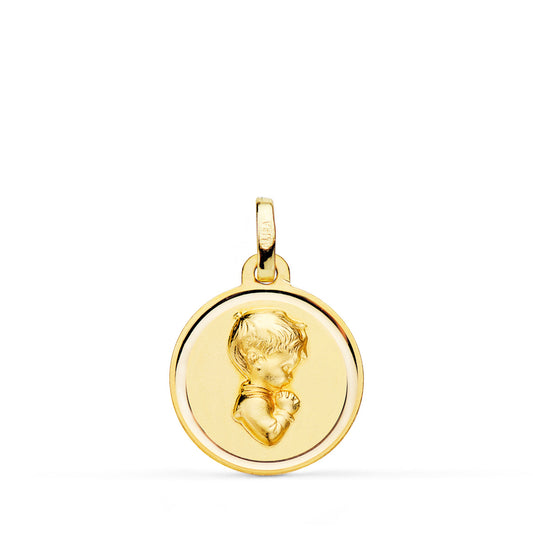 Medalla Niño de Comunion Perfil Bisel 16 mm de oro amarillo 18K