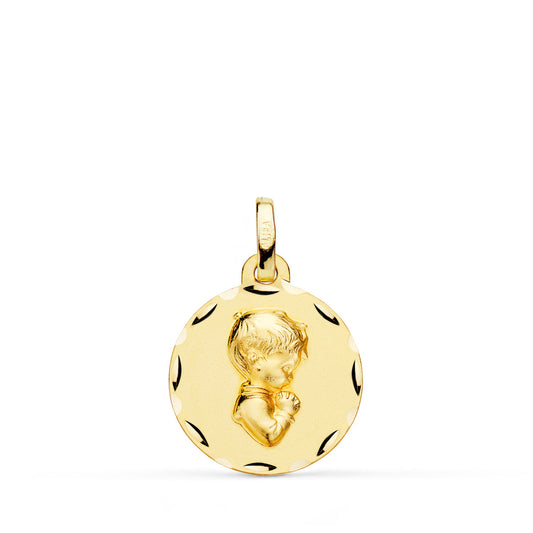 18K MEDALLA ORO AMARILLO NIÑO DE COMUNION PERFIL TALLADA 16 MM