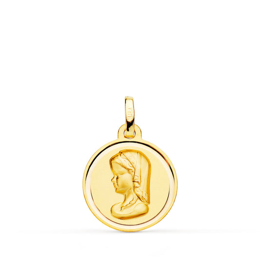 Medalla Virgen Niña Bisel 16 mm de oro amarillo 18K