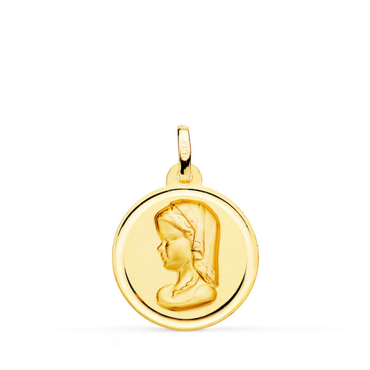 Medalla Virgen Niña Matizada Bisel 18 mm de oro amarillo 18K