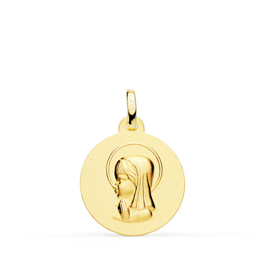 Medalla Virgen Niña Lisa 18 mm de oro amarillo 18K