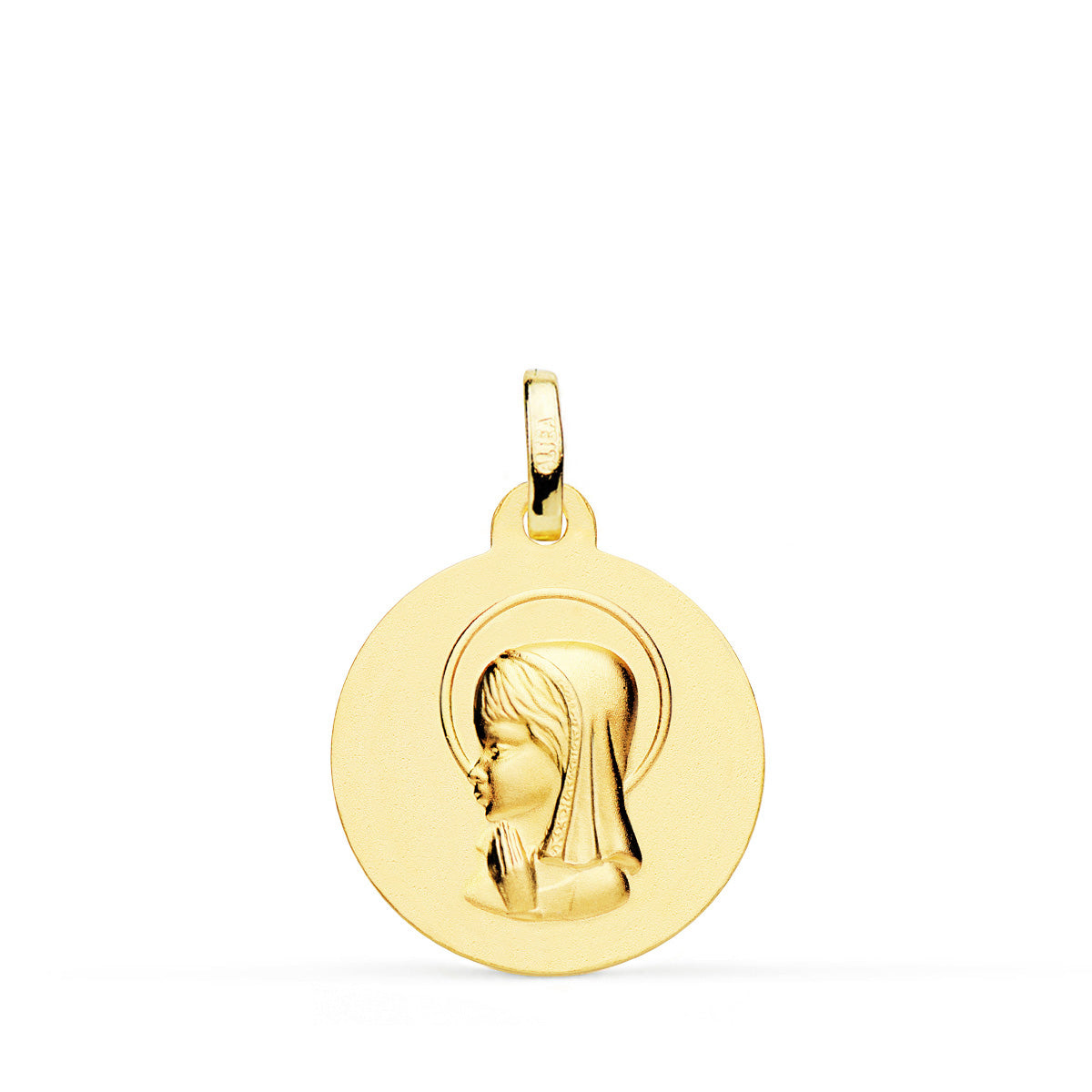 18K MEDALLA ORO AMARILLO VIRGEN NIÑA LISA 18 MM