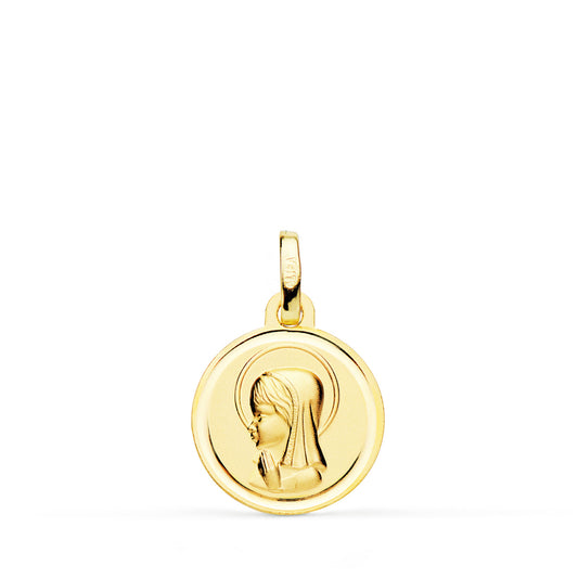 Medalla Virgen Niña Matizada con Bisel 14 mm de oro amarillo 18K