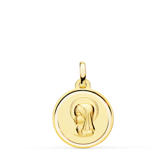 Medalla Virgen Niña Matizada con Bisel 16 mm de oro amarillo 18K