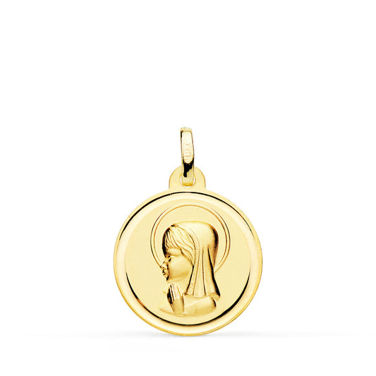 Medalla Virgen Niña Bisel 18 mm de oro amarillo 18K