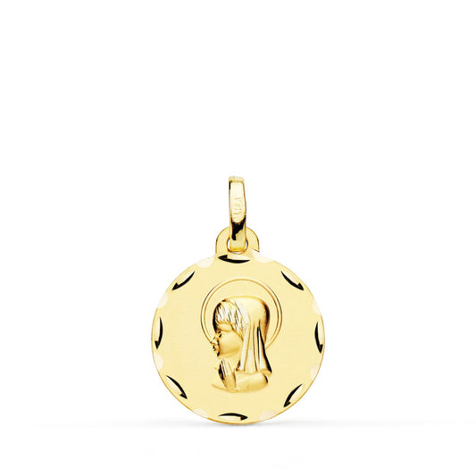 18K MEDALLA ORO AMARILLO VIRGEN NIÑA TALLADA 16 MM