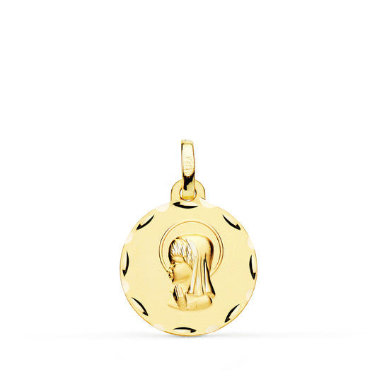 18K MEDALLA ORO AMARILLO VIRGEN NIÑA TALLADA 16 MM