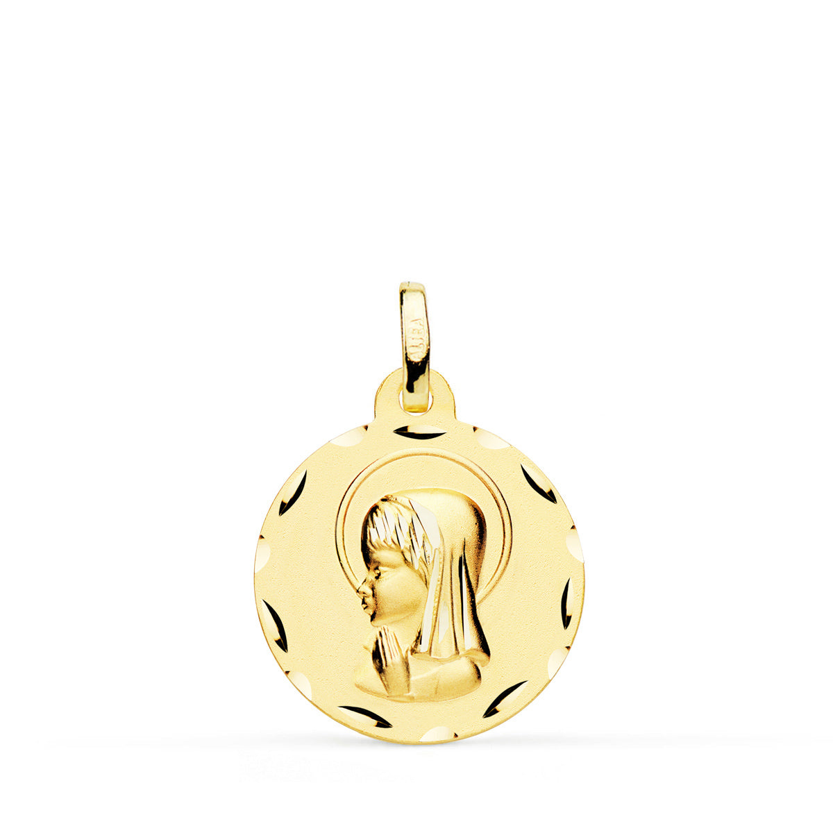 Medalla Virgen Niña Tallada 18 mm de oro amarillo 9K