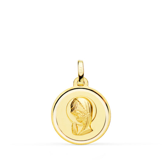 18K MEDALLA ORO AMARILLO VIRGEN NIÑA LISA 18 MM