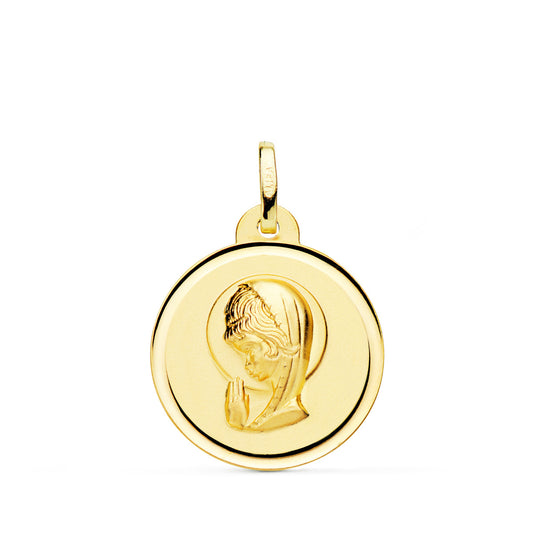 Medalla Virgen Niña Bisel 20 mm de oro amarillo 18K