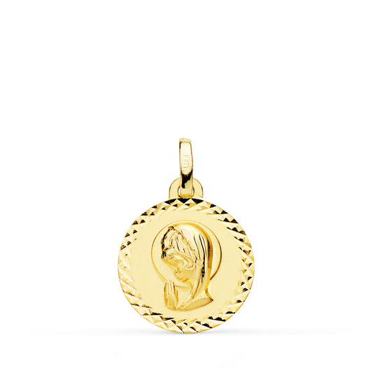 Medalla Virgen Niña Talla Cruzada 16 mm de oro amarillo 18K