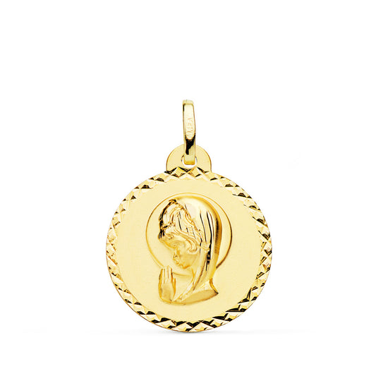Medalla Virgen Niña Talla Cruzada 20 mm de oro amarillo 18K