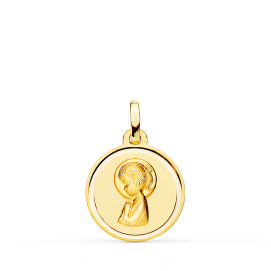 Medalla Virgen Niña Bisel 16 mm de oro amarillo 18K