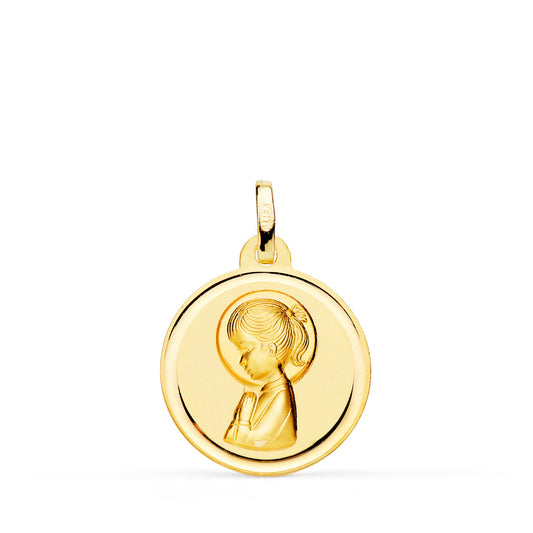 Medalla Virgen Niña Lisa 18 mm de oro amarillo 18K