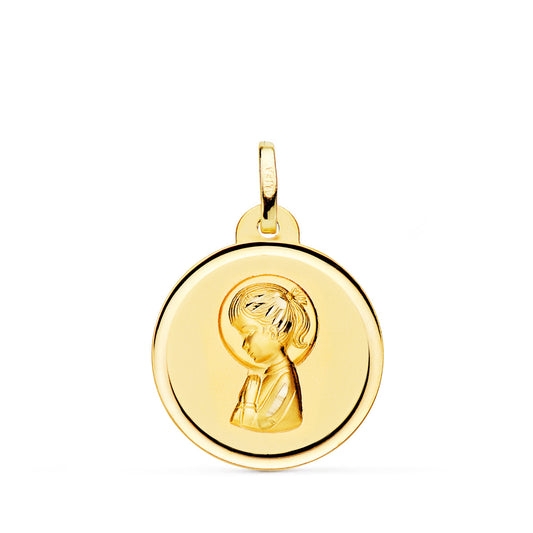 Medalla Virgen Niña Bisel 20 mm de oro amarillo 18K