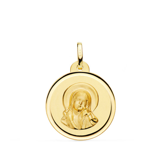Medalla Virgen Maria y Espiritu Santo Bisel 20 mm de oro amarillo 18K