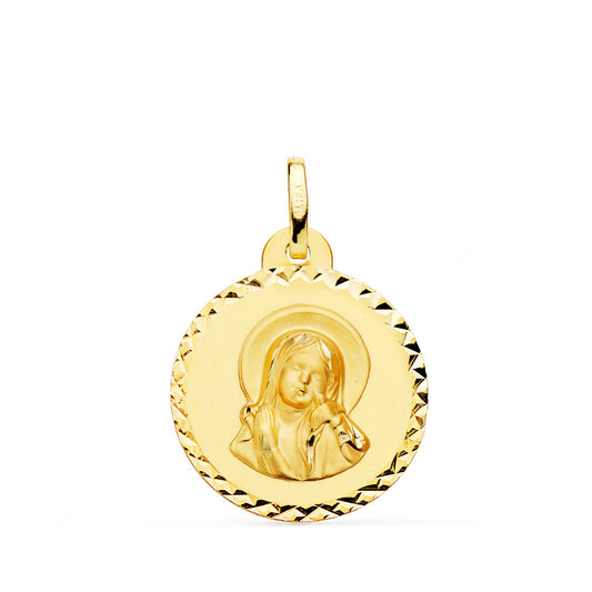 Medalla Virgen Maria y Espiritu Santo Talla Cruzada 20 mm de oro amarillo 18K