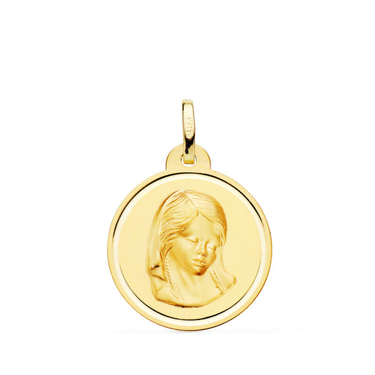 Medalla Virgen Niña Bisel 20 mm de oro amarillo 18K