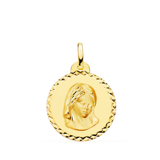 Medalla Virgen Maria ( Madonna Sixtina Di Rafael ) Talla Cruzada 20 mm de oro amarillo 18K