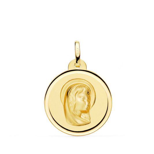 Medalla Virgen Niña Bisel 16 mm de oro amarillo 18K