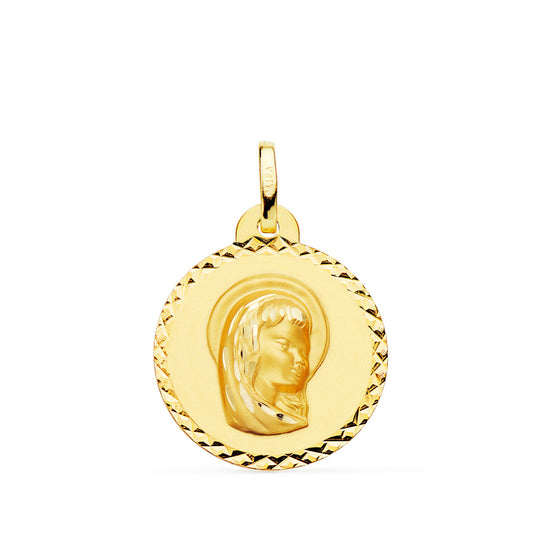 Medalla Virgen Niña Talla Cruzada 20 mm de oro amarillo 18K
