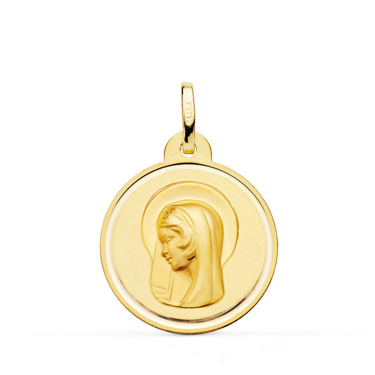 Medalla Virgen Maria ( Regina Caelorum ) Bisel 22 mm de oro amarillo 18K