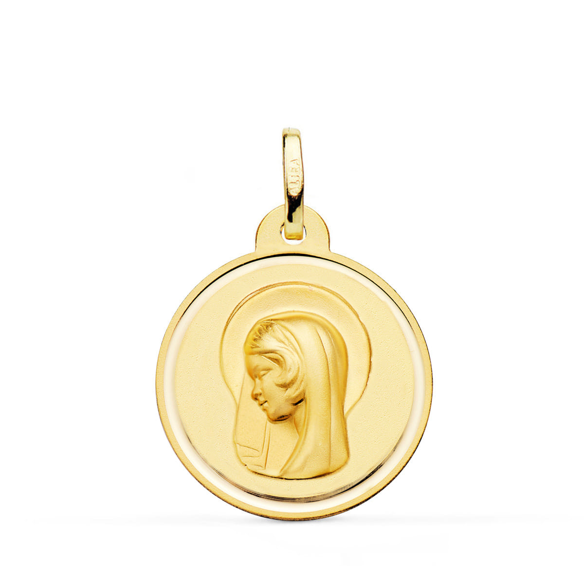 18K MEDALLA ORO AMARILLO VIRGEN MARIA ( REGINA CAELORUM ) BISEL 22 MM