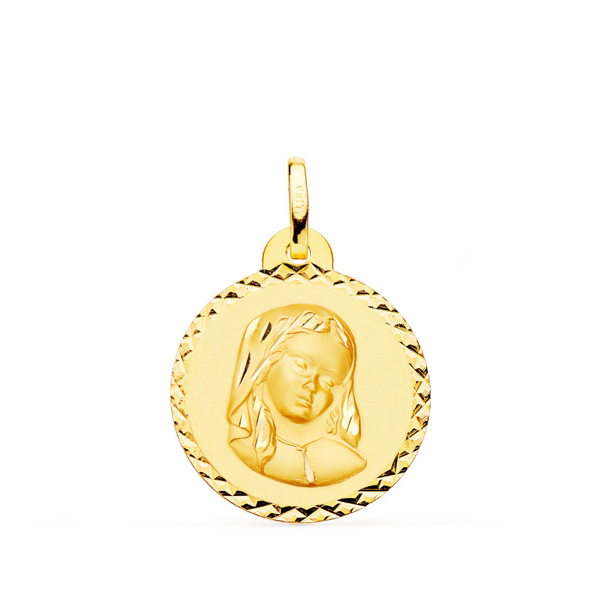 Medalla Virgen Maria (madonna del Mare Boticelli ) Talla Cruzada 20 mm de oro amarillo 18K