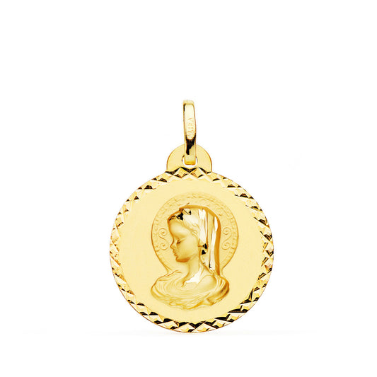 Medalla Virgen Maria ( Virgo Virginium ) Talla Cruzada 20 mm de oro amarillo 18K