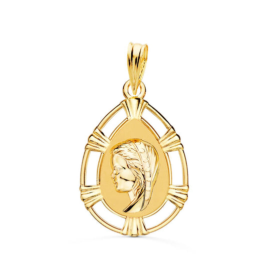 Medalla Virgen Niña Lagrima 23 x 15 mm de oro amarillo 18K
