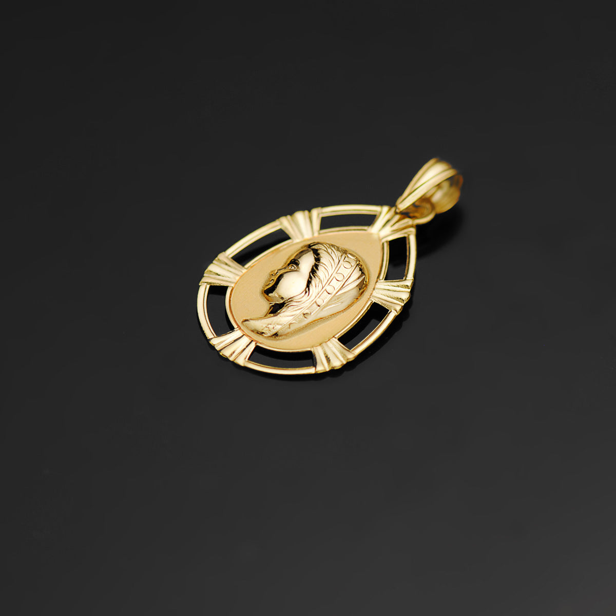 Medalla Virgen Niña Lagrima 23 x 15 mm de oro amarillo 18K