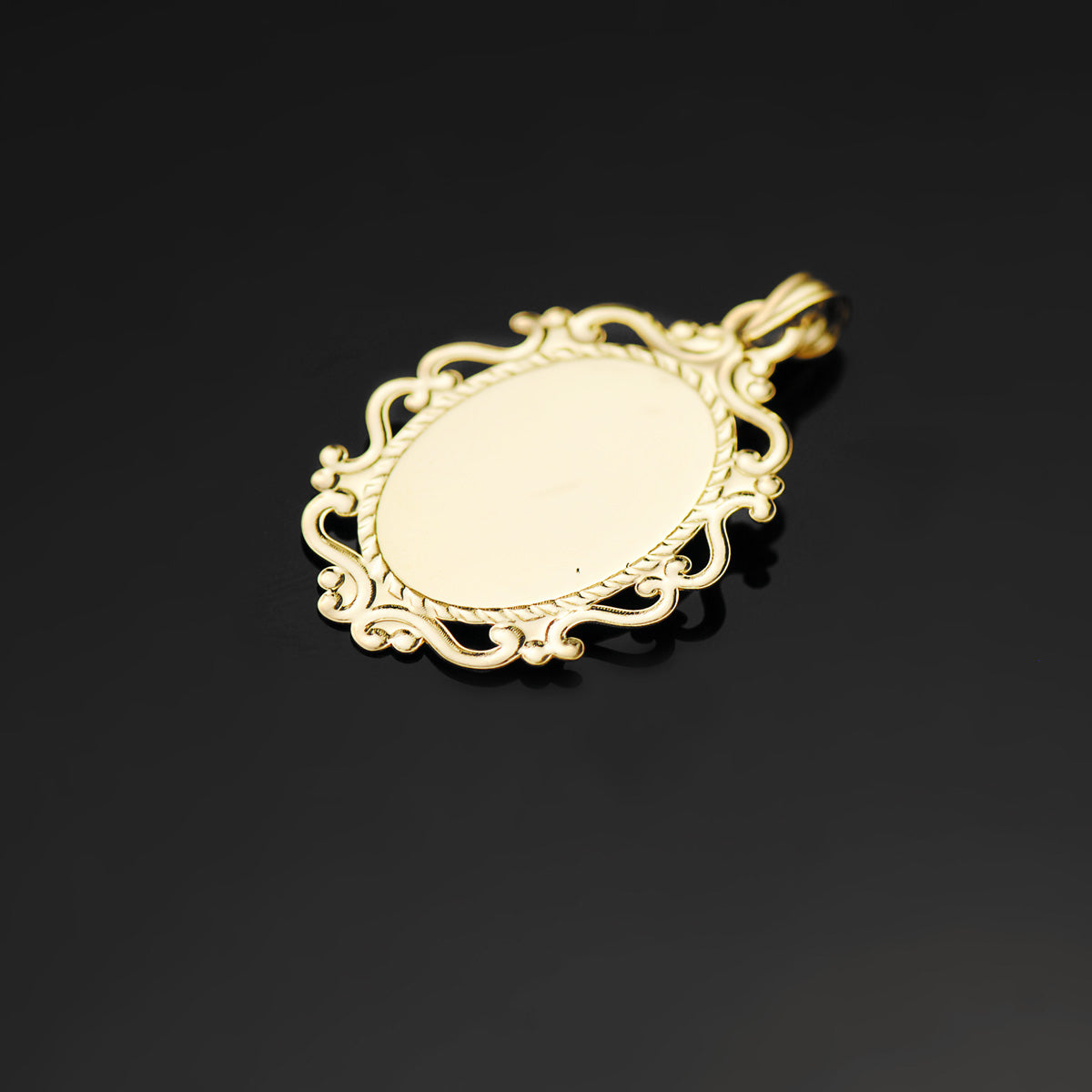 Medalla Virgen Milagrosa Cerco Filigrana en Brillo Frances 23 x 16 mm de oro amarillo 18K